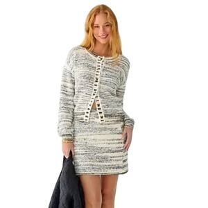 J.Crew Boucle Knit Cardigan Skirt Set 2X 3X NWT Black Ivory Textured Matching